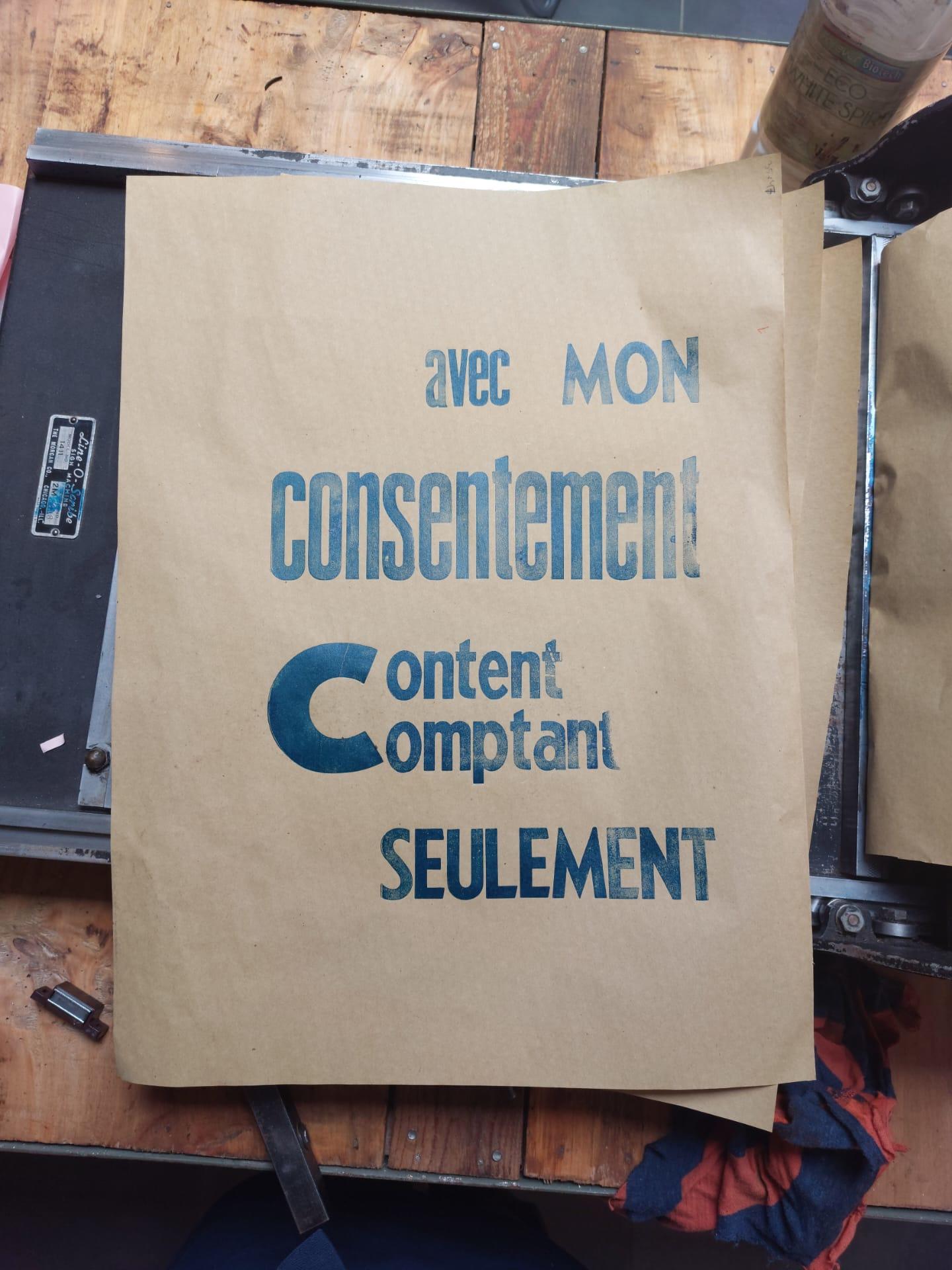 "Avec mon consentement content/comptant seulement" - Atelier Safer Space(s), mai 2022.